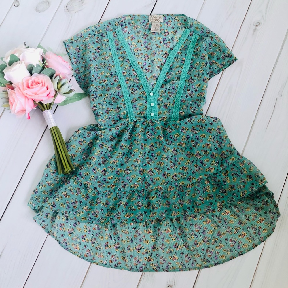 Teal Sheer Floral Tunic